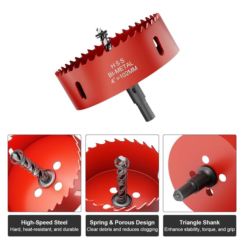 FIVELAKE 4" (102mm) Bi-Metal M42 High Speed Steel Hole Saw with Pilot Drill Bit, Smooth Cutting Edge for PVC, Drywall, Wood, Plastic, Gypsum Board, Rubber, Thin Metal - Image 2